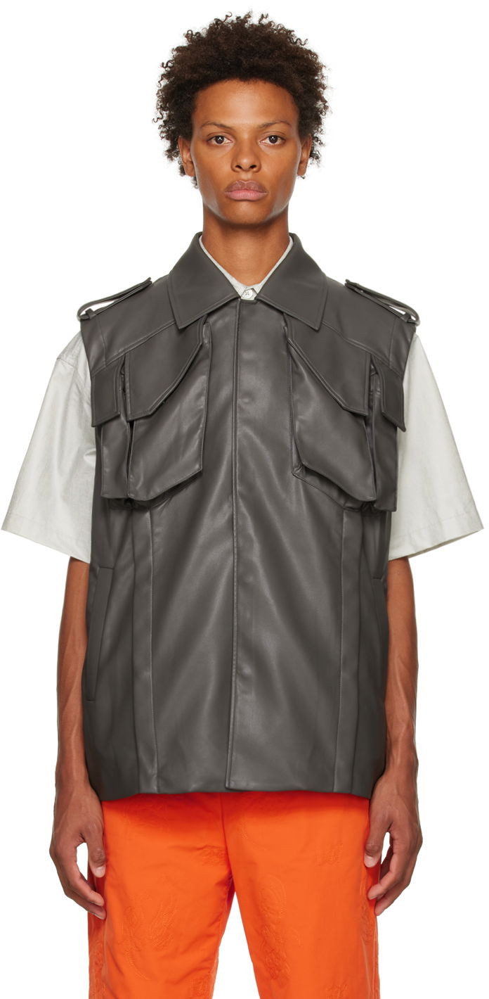 Liivi Feng Chen Wang Feng Chen Wang Vented Faux-Leather Vest Harmaa | FMF14VS04