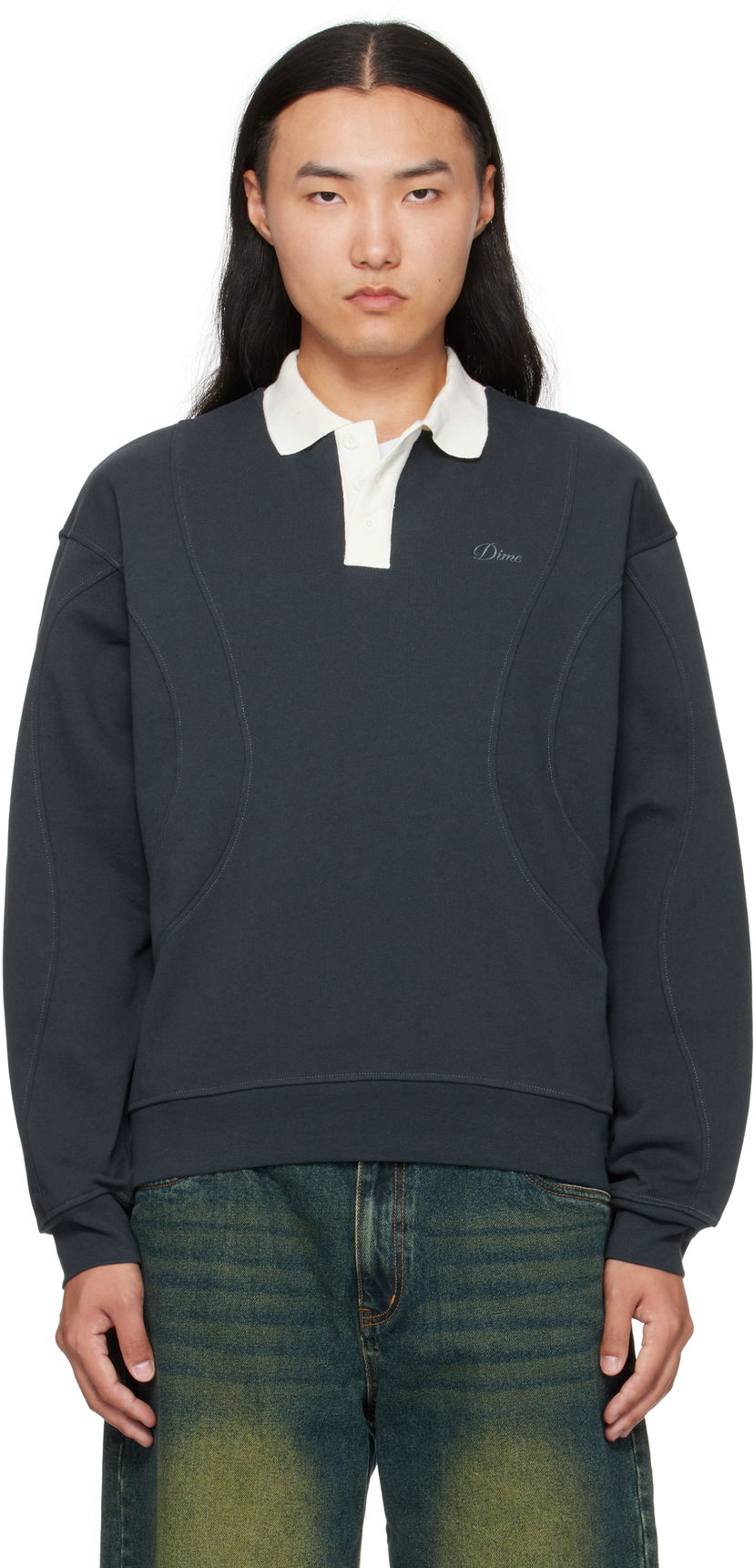 Poolopaita Dime Dime French Terry Rugby Polo Musta | DIMEFA255NVY