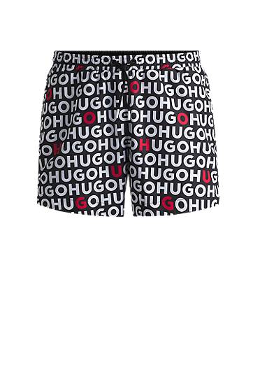 Shortsit BOSS Swim Shorts with Logo Print and Drawcord Musta | 50535412