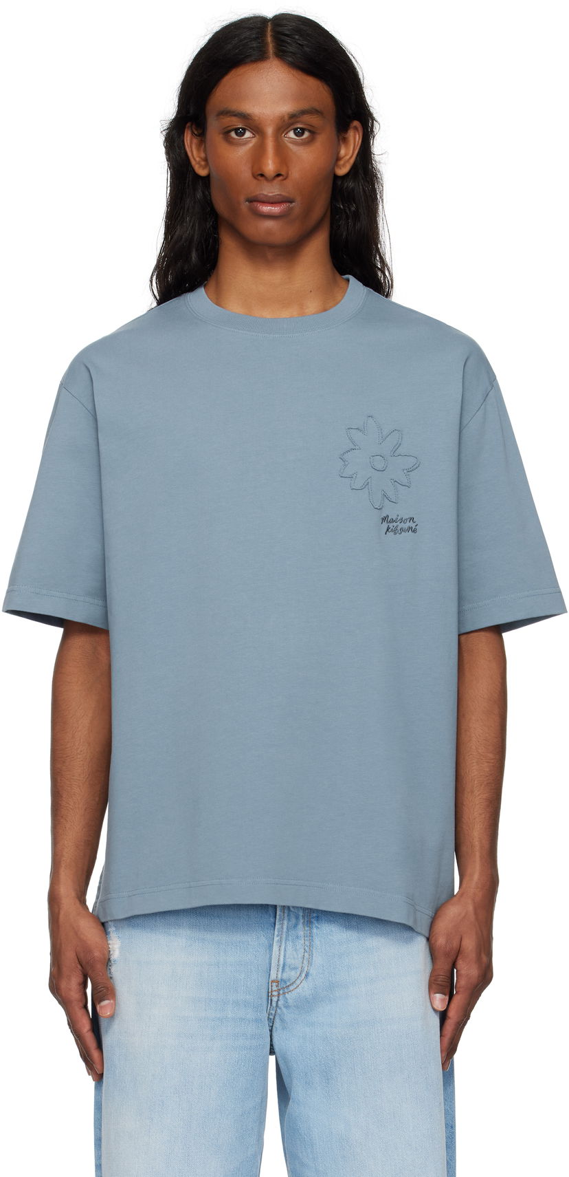 T-paita MAISON KITSUNÉ Maison Kitsuné Crafted Daisy Oversize T-Shirt Sininen | OM00124KJ7020