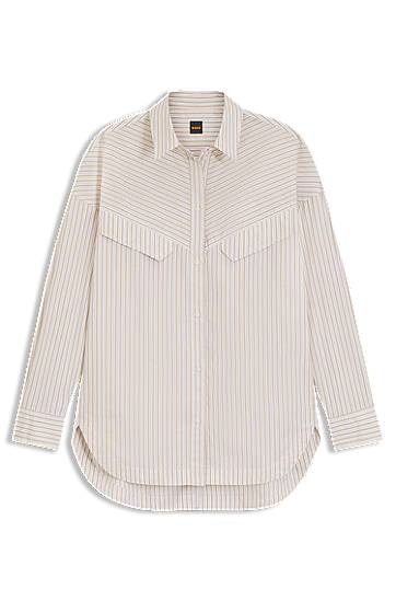 Paita BOSS Oversized Striped Cotton Blouse Beige | 50543554