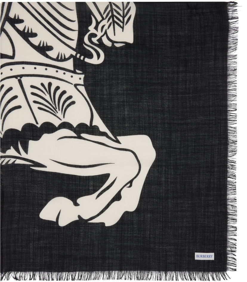 Huivi Burberry Burberry Wide EKD Wool Scarf Musta | 8113032