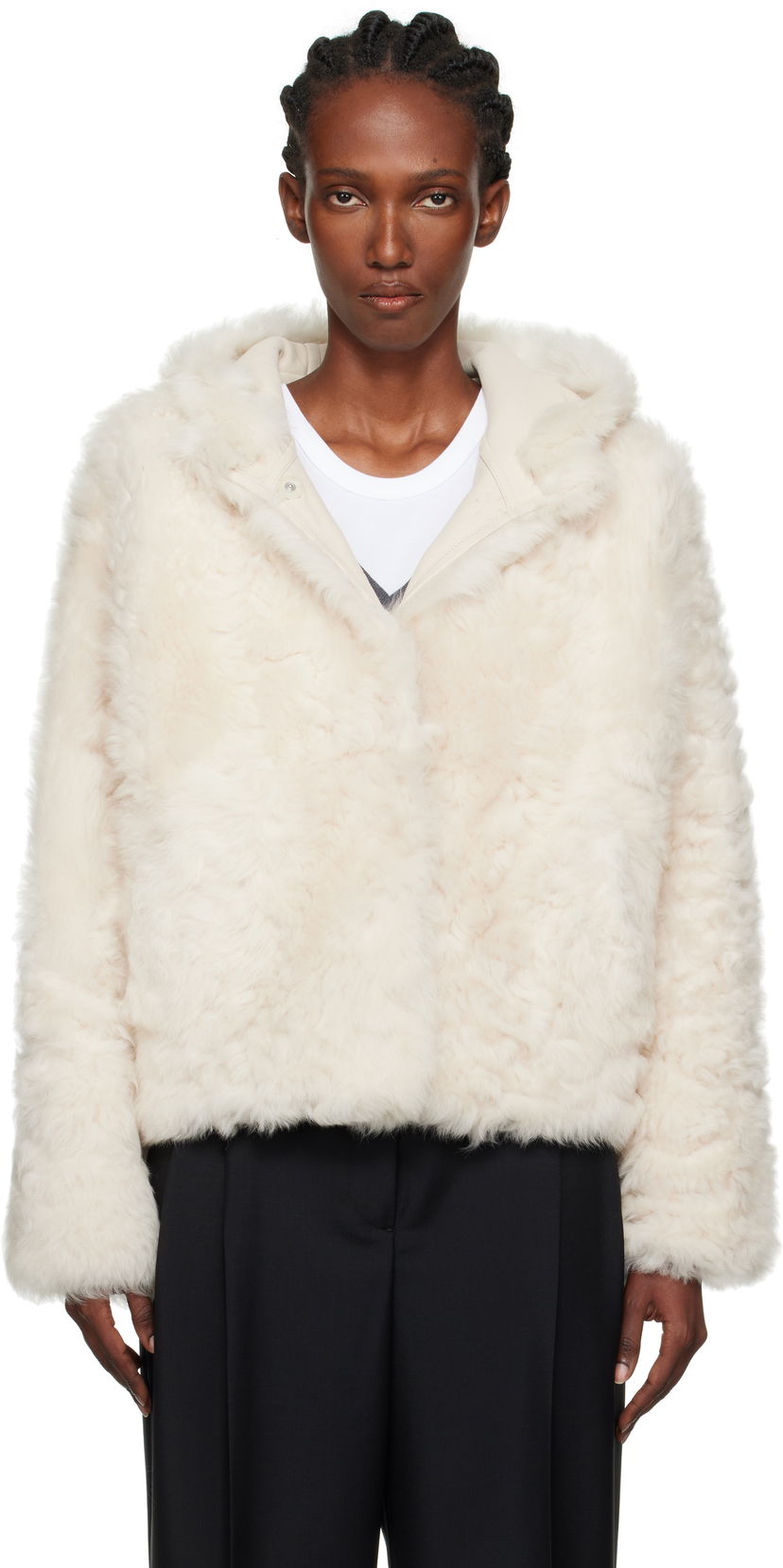 Takki Yves Salomon Yves Salomon Short Hooded Shearling Jacket Valkoinen | 26W25WYV62461TOSX