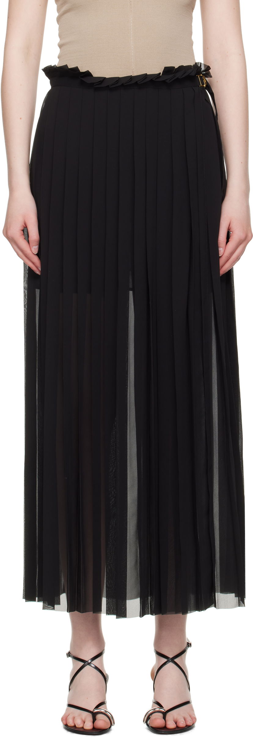 Hame AMI AMI Paris Pleated Midi Skirt Musta | FSK353.PL0027
