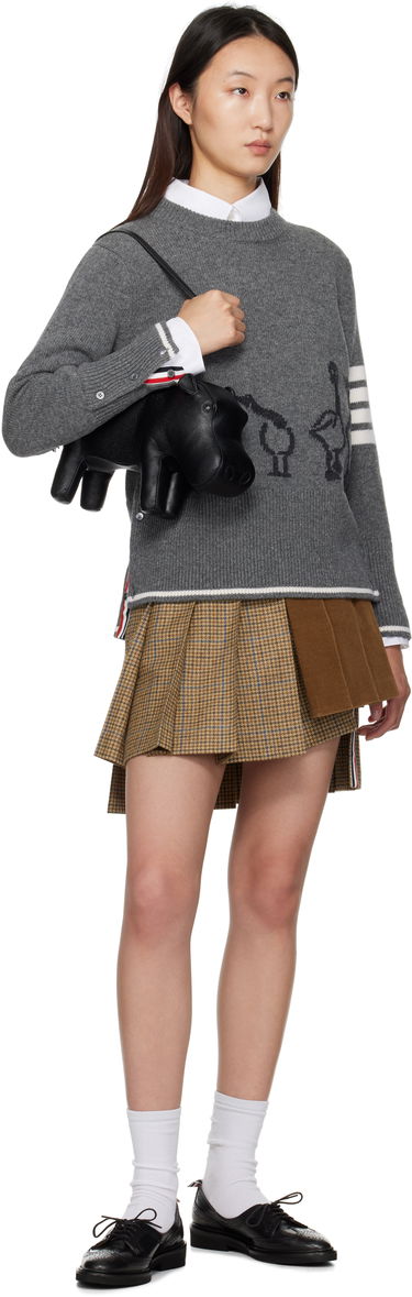 Hame Thom Browne Thom Browne Gunclub Check and Corduroy Pleated Miniskirt Ruskea | FGCA31C-F0961, 3