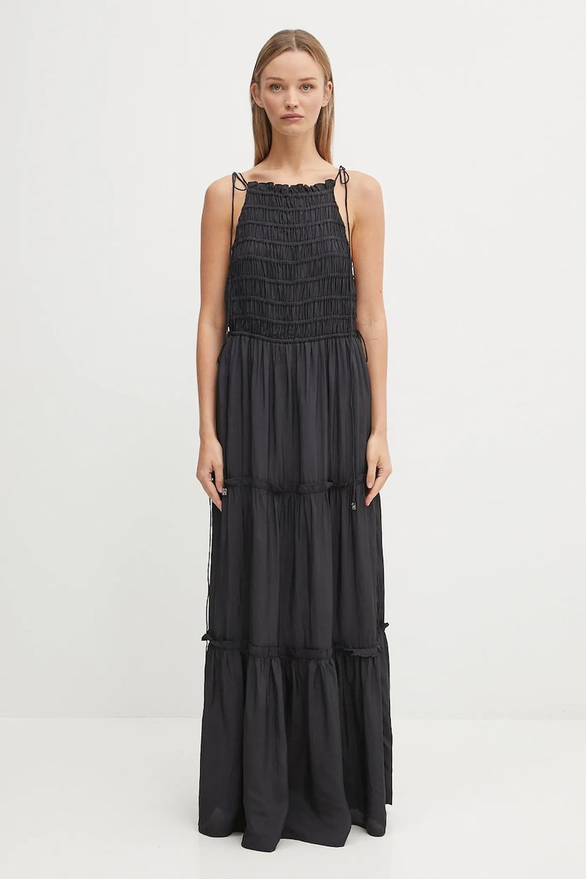 Mekko GANNI GANNI Viscose Habotai Maxi Smock Slip Dress Musta | W0571