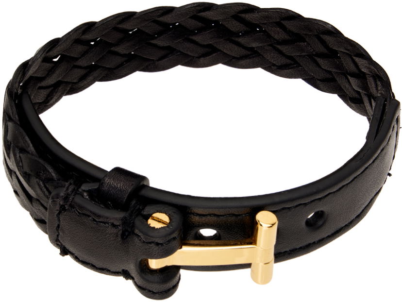 Rannerengas Tom Ford Black Woven Leather Bracelet Musta | JM001-ICL001G