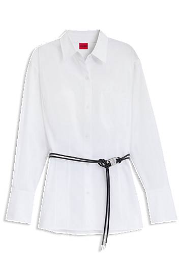 Paita BOSS Slim Fit Long Blouse with Faux Leather Belt Valkoinen | 50543364