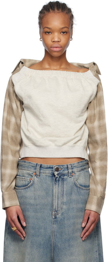 Villapaita We11done We11done Check Panel Off-Shoulder Sweatshirt Beige | WD-BL0-25-153-W-BG, 0