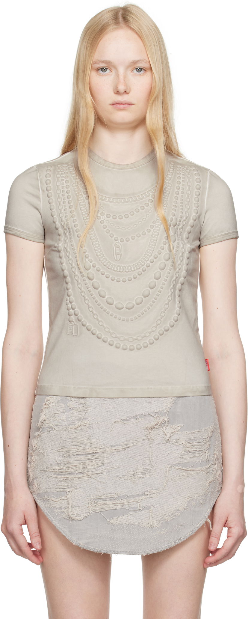 T-paita Diesel Diesel T-Nekka Necklace Graphic T-Shirt Beige | A18231 0BLBB