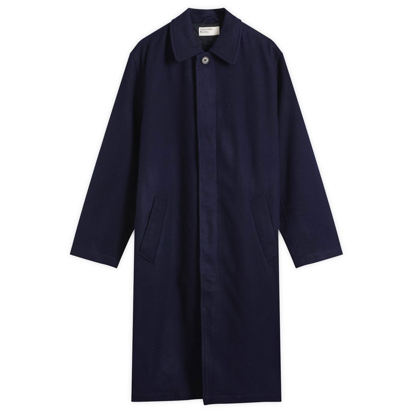 Takit Universal Works Mowbray Wool Mac Coat, Size Small Tummansininen | 33104-NVY