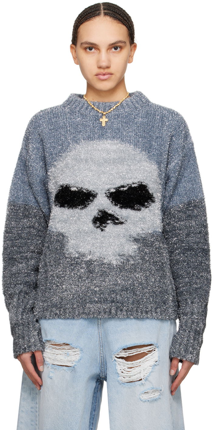 Villapaita ERL Intarsia Knit Skull Sweater Harmaa | ERL08N367