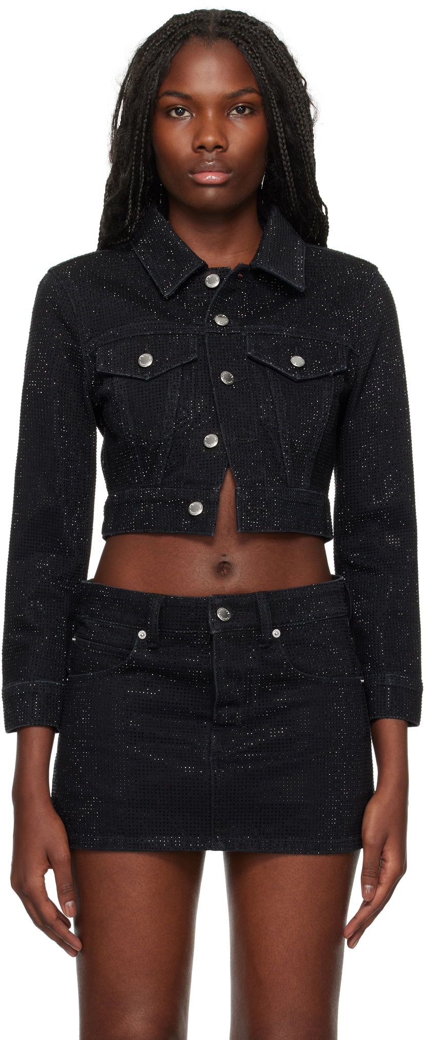 Takki Alexander Wang Cropped Denim Jacket Musta | 1WC4242430