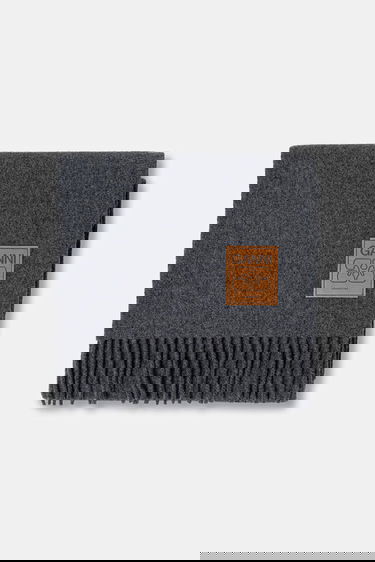 Huivi GANNI Smooth Double Face Wool Solid Scarf Harmaa | A6932, 1