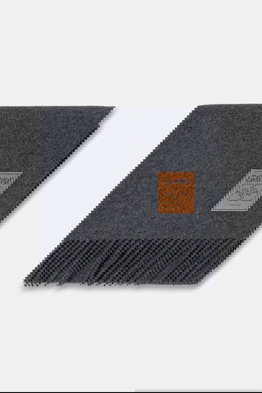 Huivi GANNI Smooth Double Face Wool Solid Scarf Harmaa | A6932, 1