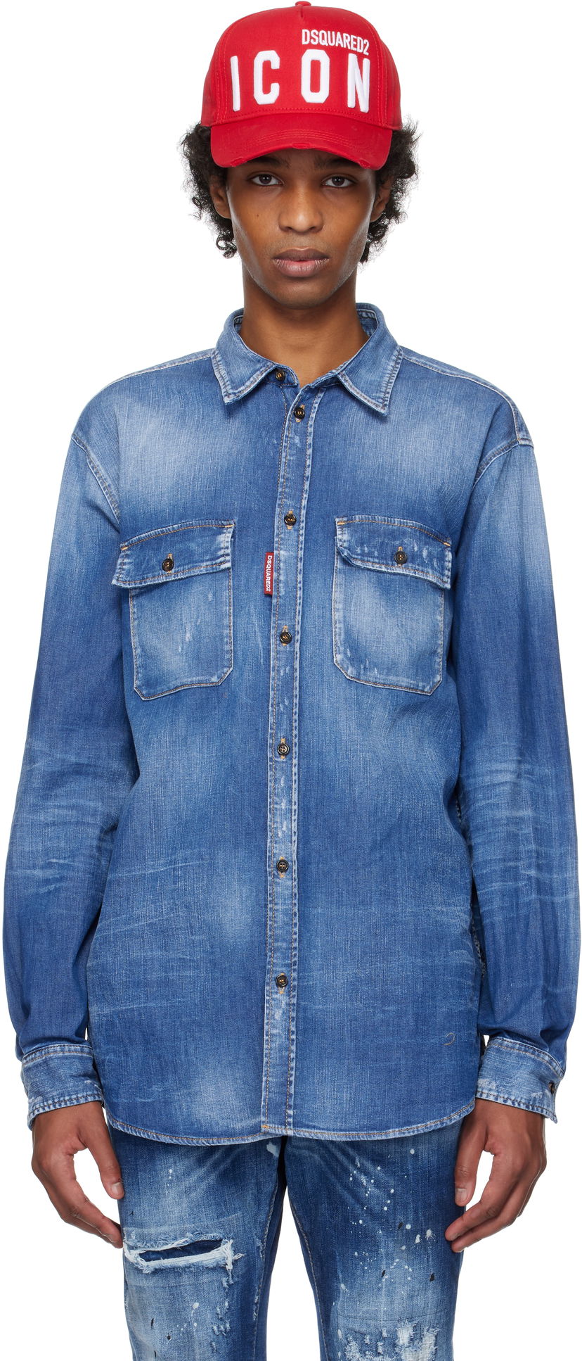 Paita DSQUARED2 Dsquared2 Dan Worker Pocket Denim Shirt Sininen | S74DM0904_S30341