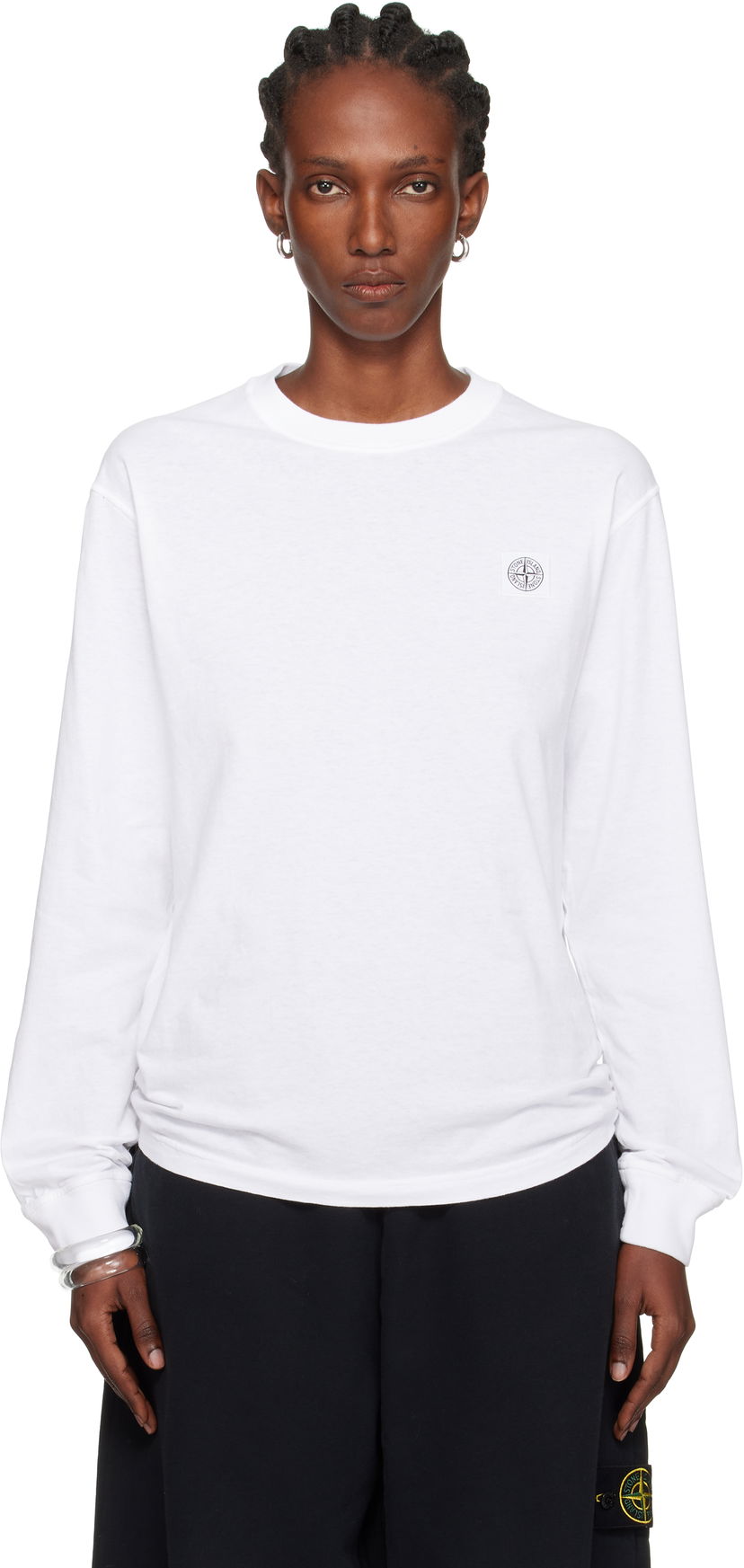 T-paita Stone Island Organic Cotton Jersey 'Fissato' Effect Long Sleeve T-Shirt by Stone Island Valkoinen | K2S15 2100030 S0057