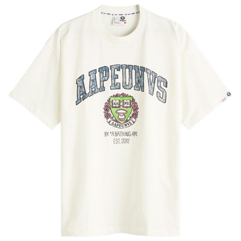 T-paita AAPE by A Bathing Ape AAPE College Theme T-Shirt, Size Large Valkoinen | AAPTEM1626XX-IVO