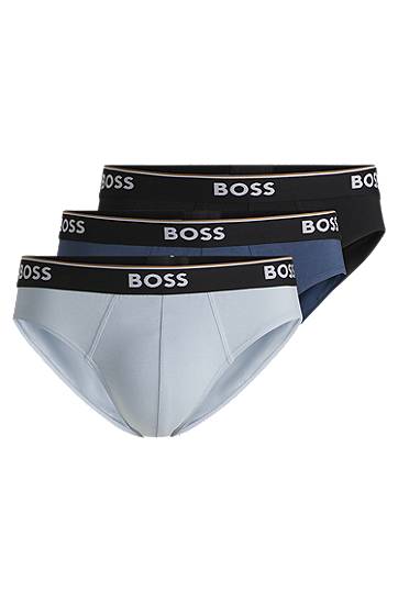 Nyrkkeilijät BOSS BOSS Stretch-Cotton Briefs, 3-Pack with Logo Waistbands Musta | 50531681