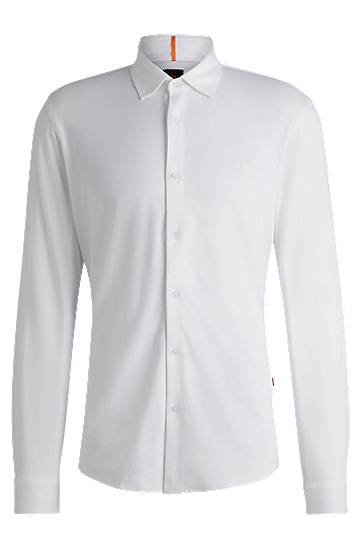 Paita BOSS Slim Fit Melange Cotton Piqué Shirt Valkoinen | 50519748