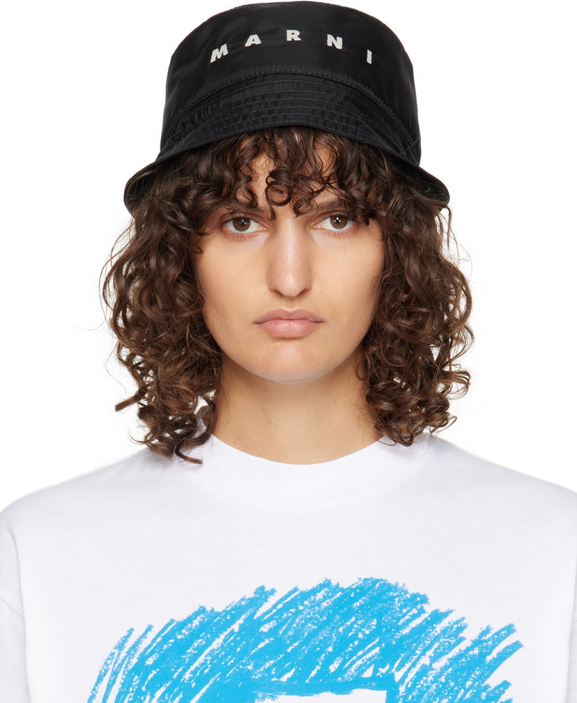 Hattu Marni Embroidered Logo Bucket Hat Musta | CLZC0110SW UTN923