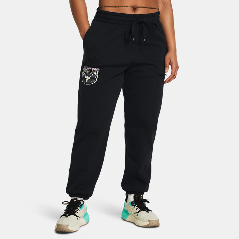Housut ja farkut Under Armour Project Rock Heavyweight Hose aus French-Terry für Damen Schwarz / Violett Ace / Schwarz Musta | 1383305-001
