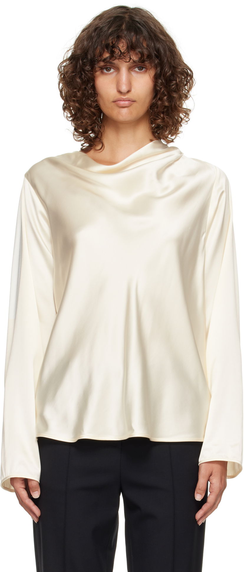 Paita Loulou de Saison Loulou de Saison Riddy Draped Satin Blouse Valkoinen | RIDDY