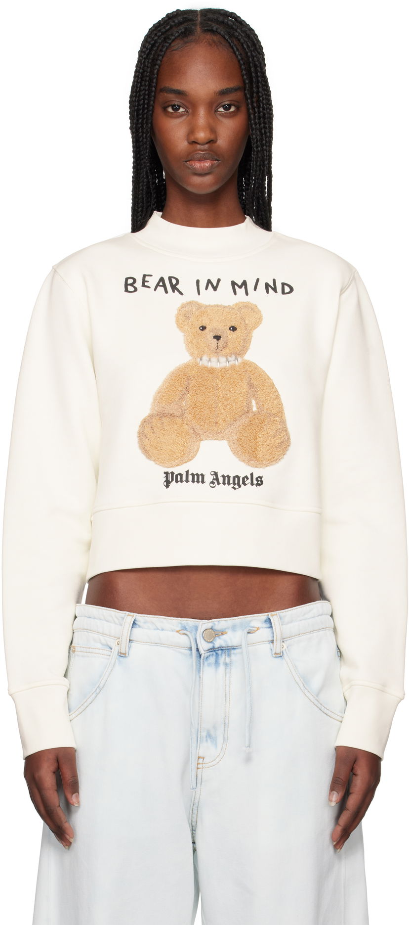 Villapaita Palm Angels Palm Angels 'Bear in Mind' Cropped Sweatshirt Valkoinen | PWBA016S25FLE0030360