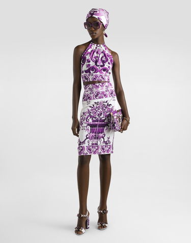 Tankkitoppi Dolce & Gabbana Dolce & Gabbana Majolica-Print Charmeuse Halter Tie Top Violetti | F7BA8THPAE2H15DQ, 1
