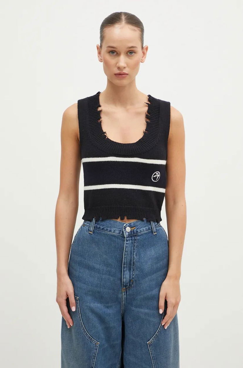 Villapaita Ambush Destroyed Rib Round Neck Vest Musta | BWHT003F24KNI0011031