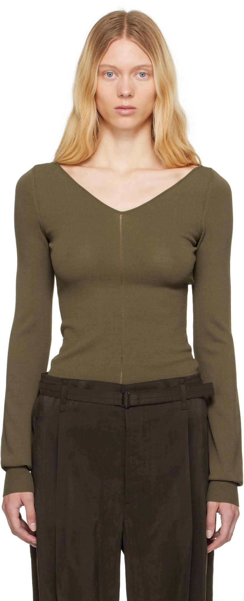 Villapaita LEMAIRE Lemaire Wide V-Neck Top Vihreä | TO1362 LK1038