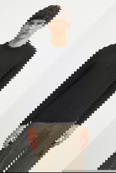 Villapaita C.P. Company C.P. Company Ribbed Knit Sweater with Lens Detail Musta | 19CMKN015A006608A, 0