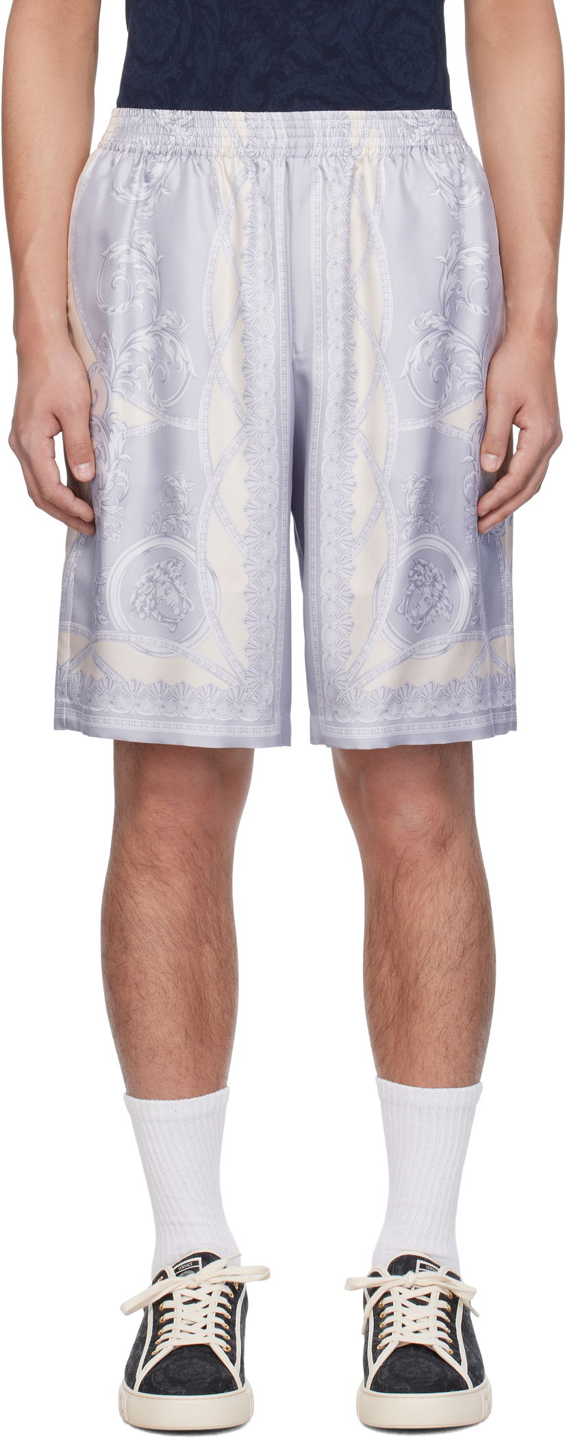 Shortsit Versace Versace 'La Coupe des Dieux' Silk Shorts Violetti | 1002476_1A11391