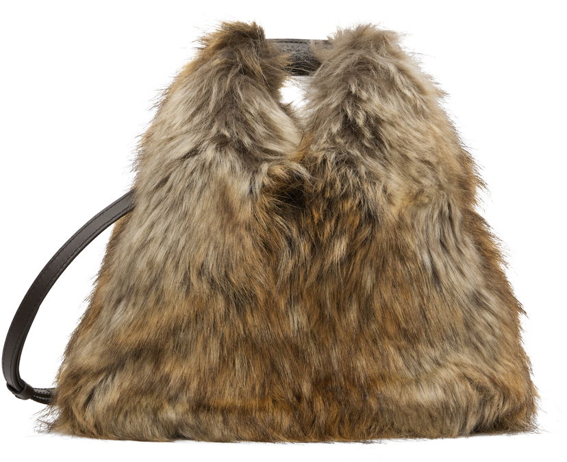 Käsilaukku Maison Margiela MM6 Maison Margiela Triangle Crossbody Faux-Fur Bag Ruskea | SB6WD0026P8486