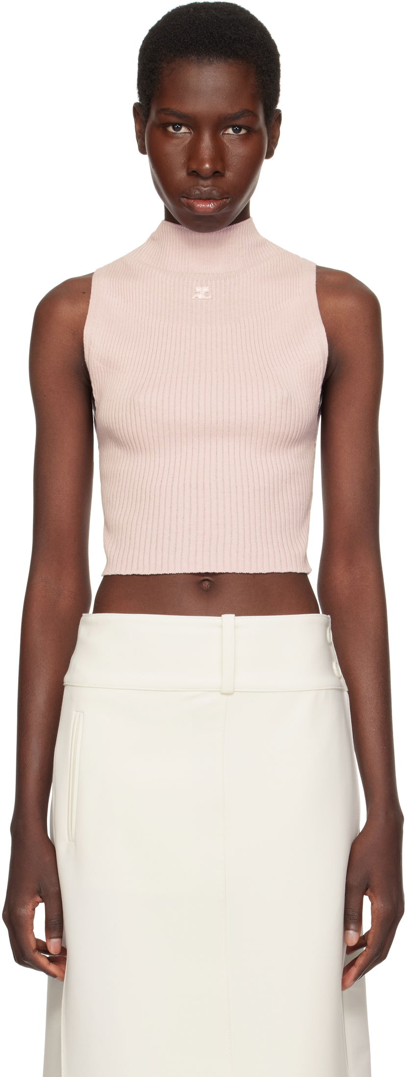 Tankkitoppi Courrèges Courrèges Mockneck Ribbed Cropped Tank Top Vaaleanpunainen | 225MTO402FI0049