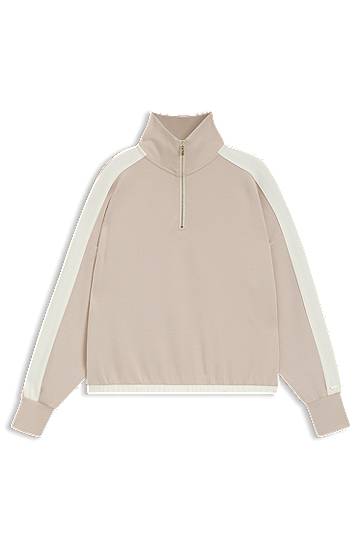 Huppari BOSS Zip-neck sweatshirt with contrast details Beige | 50550718