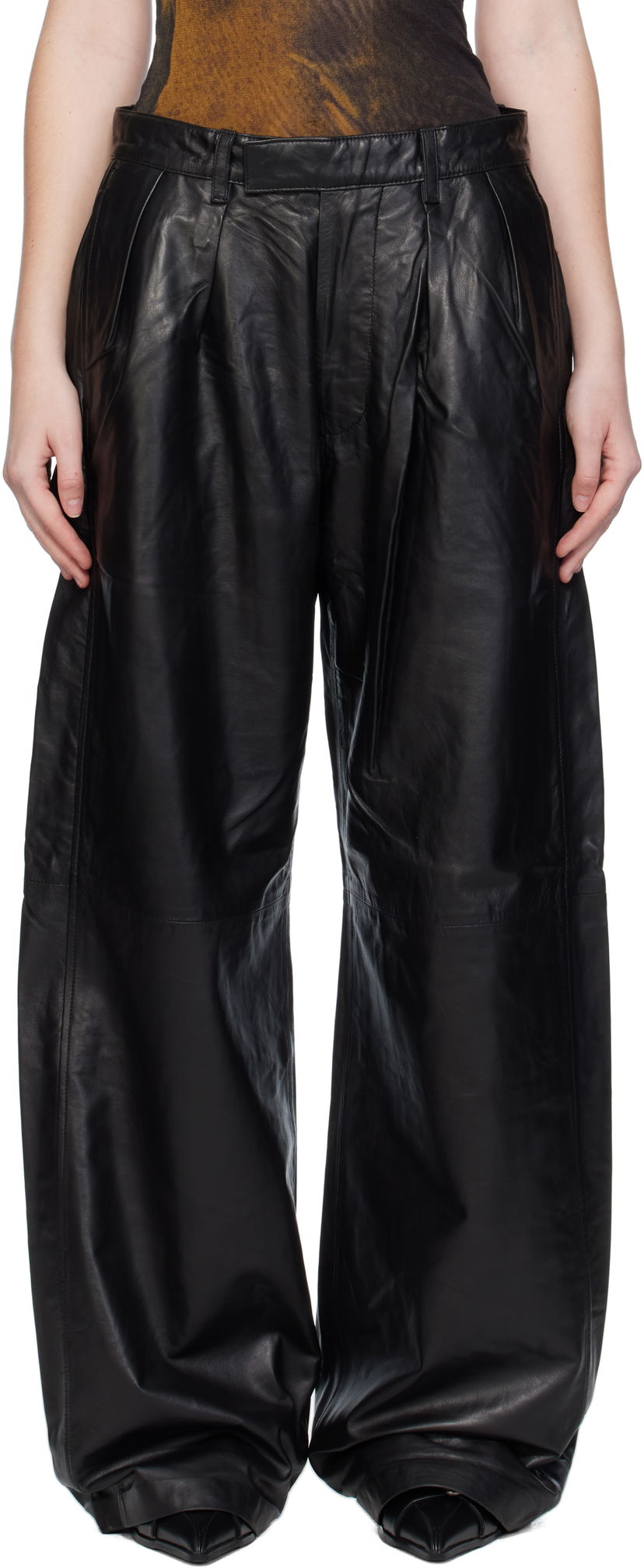 Housut R13 R13 Pleated Wide Leg Leather Pants Musta | R13WR440-R426A
