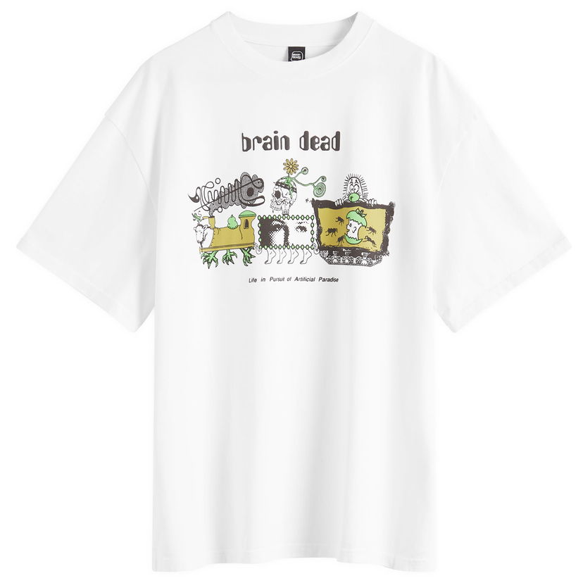 T-paita Brain Dead Brain Dead Artificial Paradise Graphic Tee, Size Large Valkoinen | BDS25T00O044-WHT