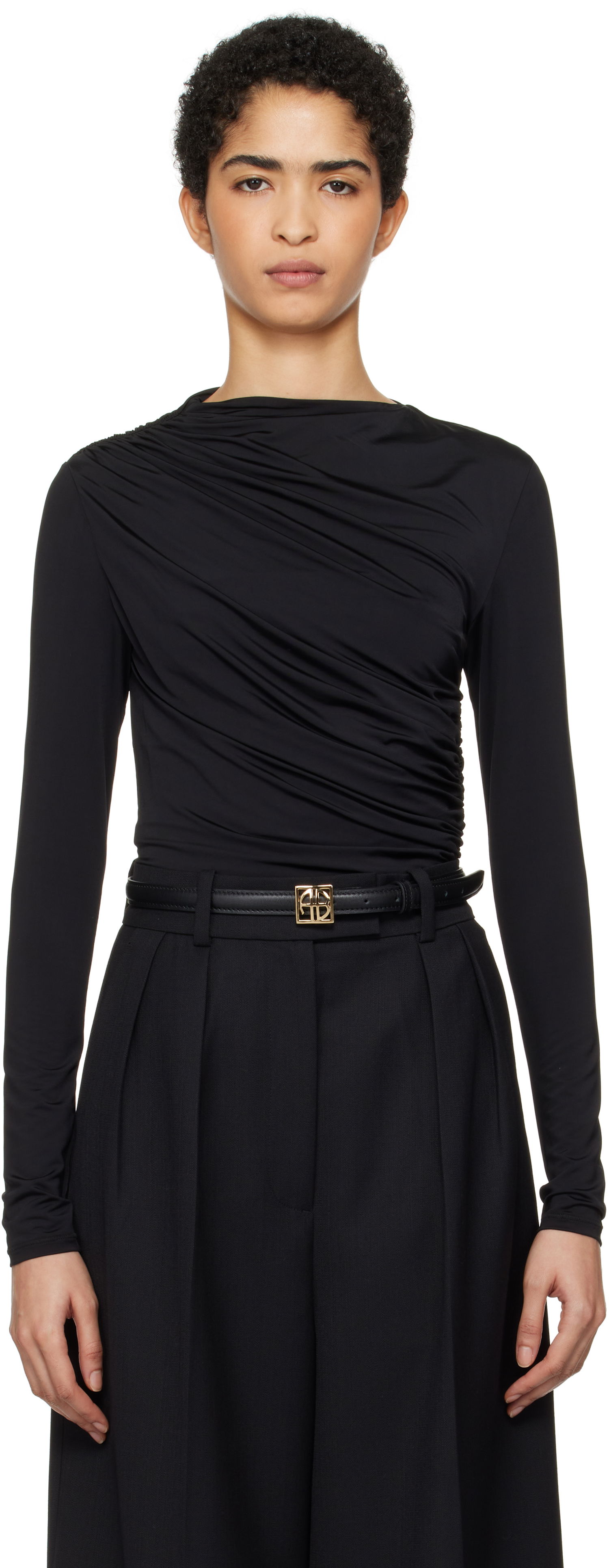 T-paita Anine Bing Anine Bing Bray Draped Jersey Top Musta | A-08-10037-BLK29, 0