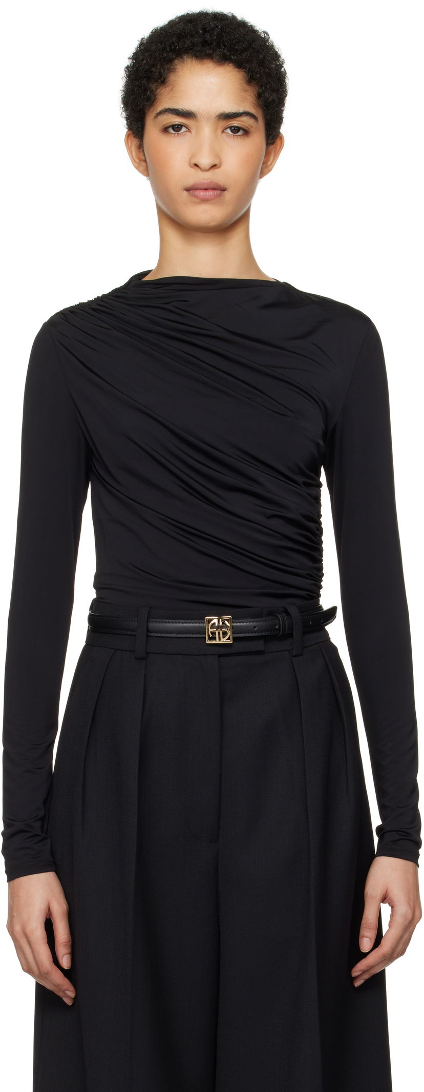 T-paita Anine Bing Anine Bing Bray Draped Jersey Top Musta | A-08-10037-BLK29