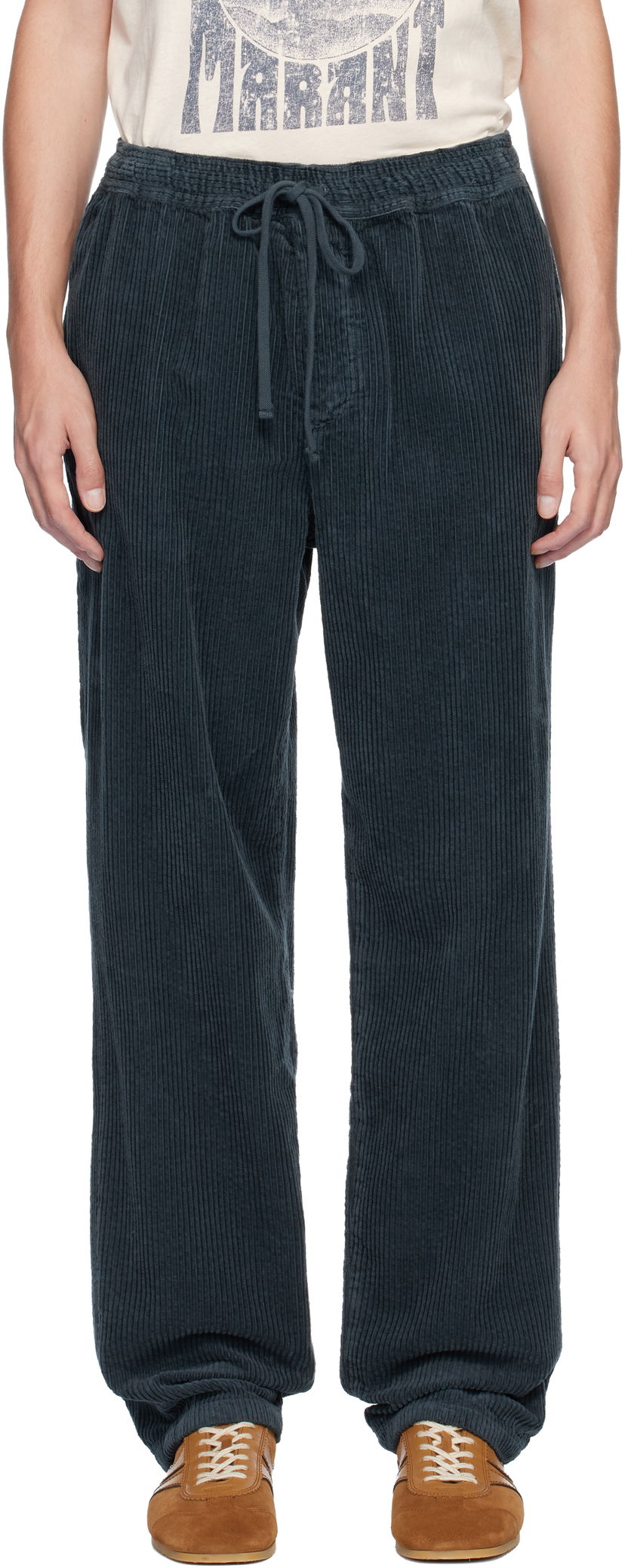 Housut ISABEL MARANT Nirlen Corduroy Drawstring Trousers Tummansininen | 24HPA0468HA-B4G03H