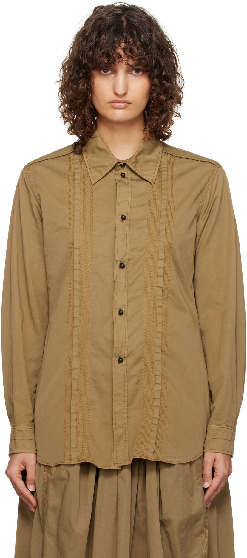 Paita LEMAIRE Lemaire Multi-Topstitch Fitted Shirt Ruskea | SH1109 LF1206