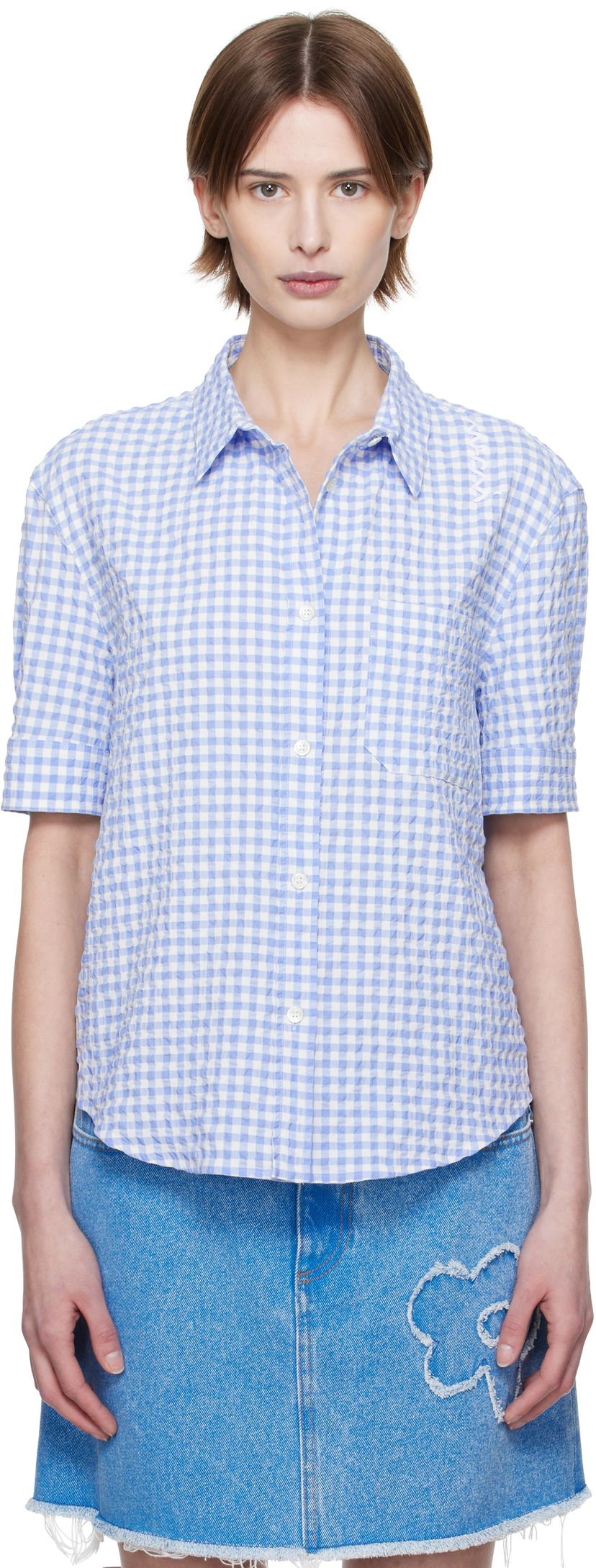 Paita Marni Marni Seersucker Checked Shirt Sininen | CAMA0623S0 UTN929