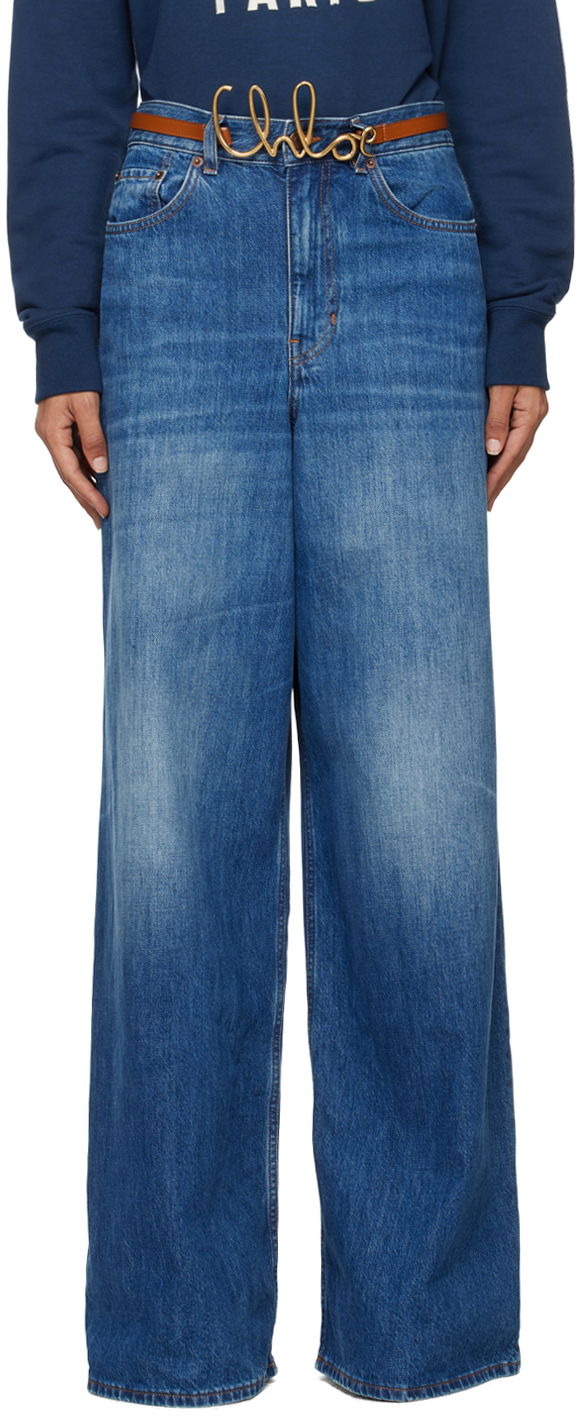 Jeans CHLOÉ Faded Wide-Leg Denim Jeans Sininen | CHC24ADP02150