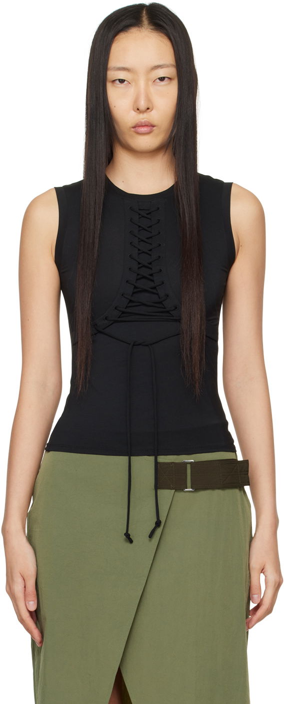 Tankkitoppi Miaou Miaou Zora Lace-Up Tank Top Musta | 7127TJBBLK
