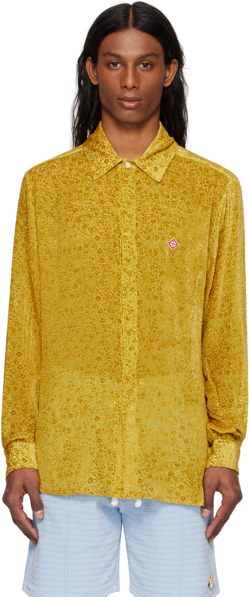 Paita Casablanca Casablanca Floral Devoré Silk Shirt Keltainen | MS25-SH-174-01