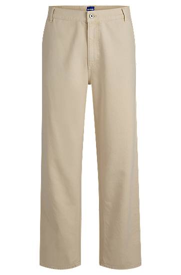 Housut BOSS Baggy-Fit Canvas Trousers Beige | 50531023
