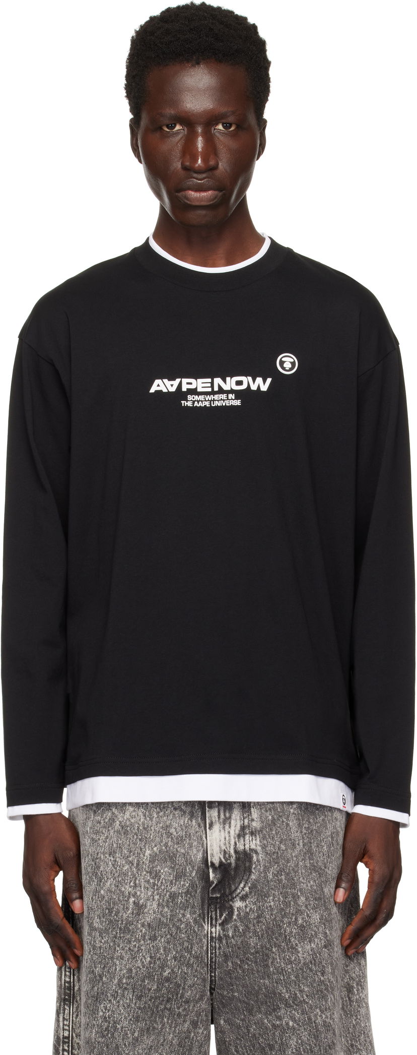T-paita AAPE by A Bathing Ape AAPE by A Bathing Ape 'AAPE Now' Layered Long Sleeve T-Shirt Musta | AAPLTM1543XXNBKX