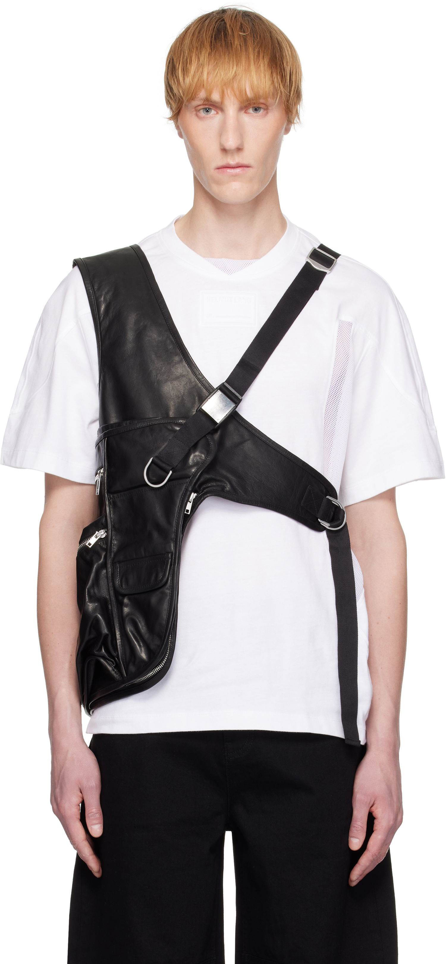 T-paita Helmut Lang Helmut Lang Utility Bag Leather Vest Musta | P01HM101, 0