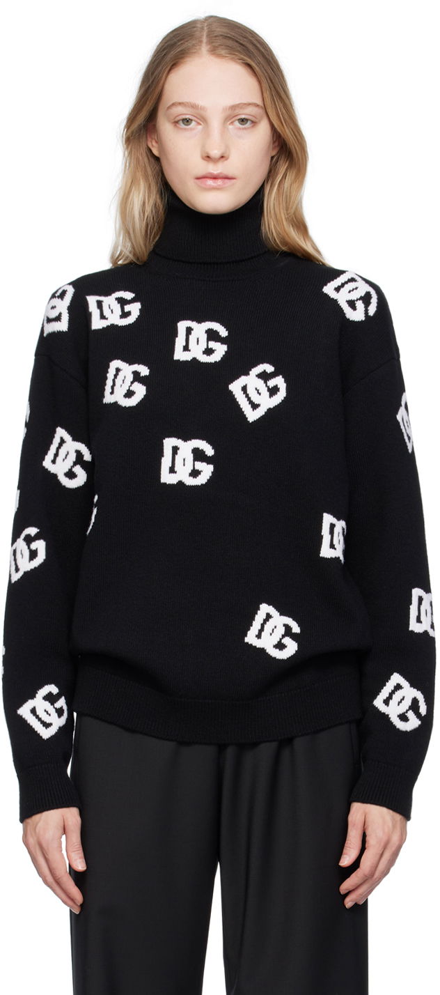 Villapaita Dolce & Gabbana Black Jacquard Turtleneck Musta | FXI25T JBVX8
